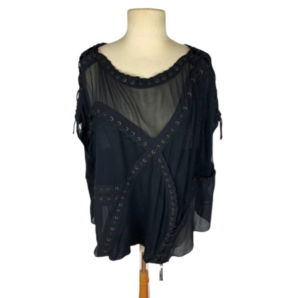 All Saints Black Silk Ketut Lace Up Blouse 8